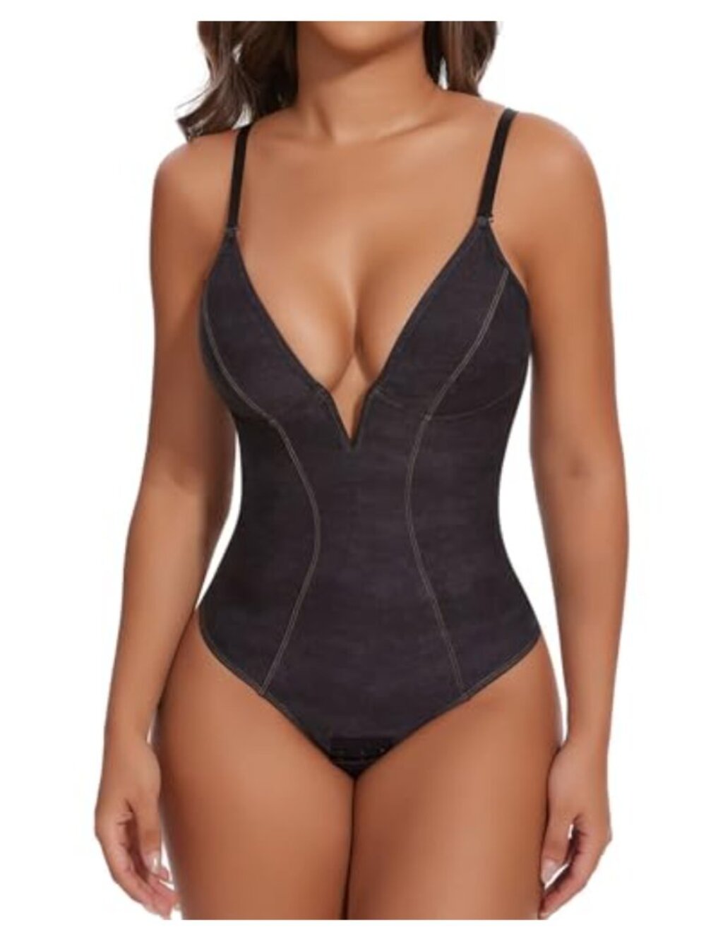 SHAPERIN Women's Shapewear Bodysuit Tummy Control V Neck Sleeveless Body Suit